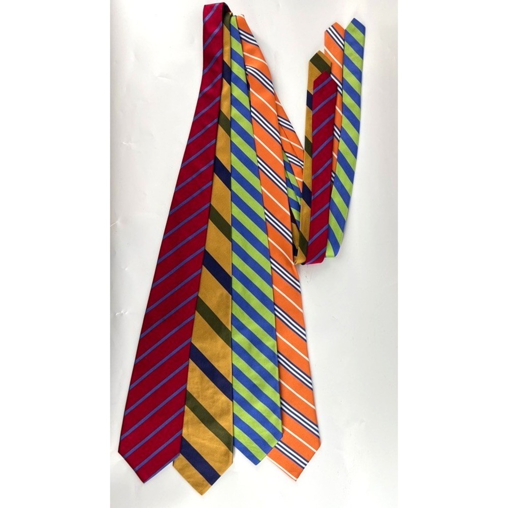 Vtg Lands End Neck Ties Silk Long Repp Diagonal Stripe Multi Color Preppy Lot